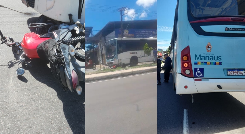 Piloto de moto fica gravemente ferido após ser atropelado por ônibus