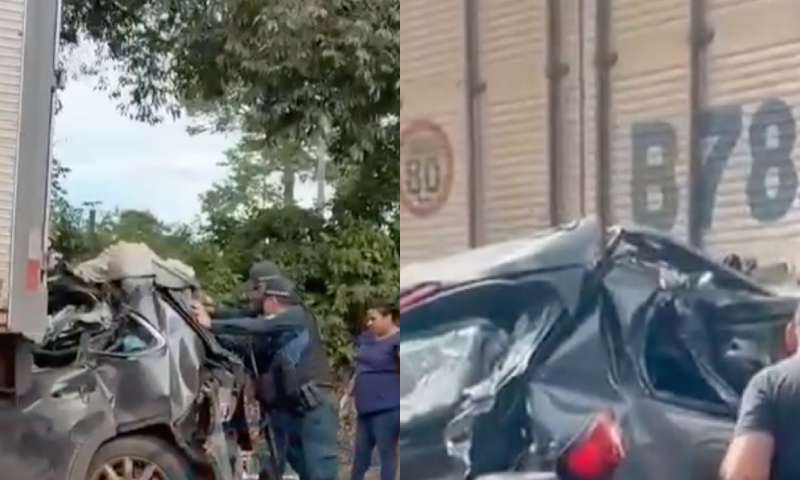 Carro é esmagado em acidente com caminhões na AM-010; vídeo divulgado