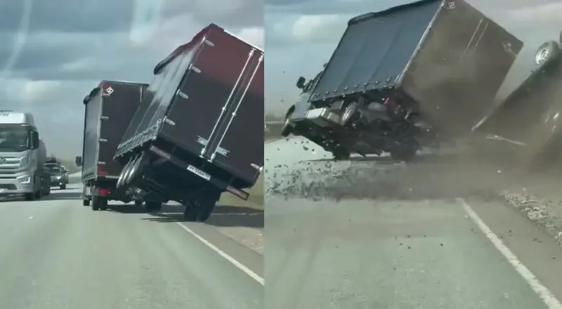 Ventos com força de furacão tombam caminhão na Rússia; assista agora