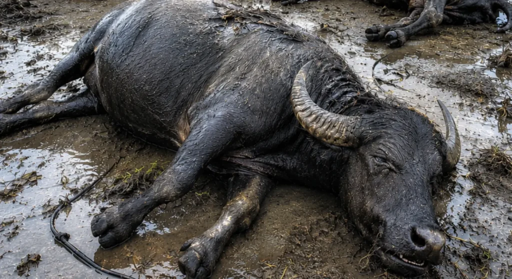 Hoje tem picanha! 5 búfalos morrem em falha elétrica.