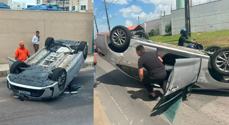 Carro capota na Colônia Japonesa; veja os detalhes do acidente