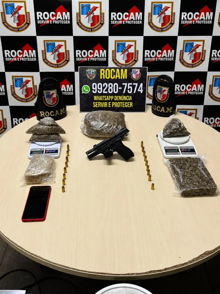 Suspeito é preso com drogas e armas em Manaus, segurança em foco