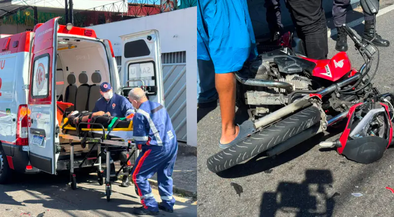 Em colisão com outro veículo, motociclista fica ferido em acidente na Darcy Vargas