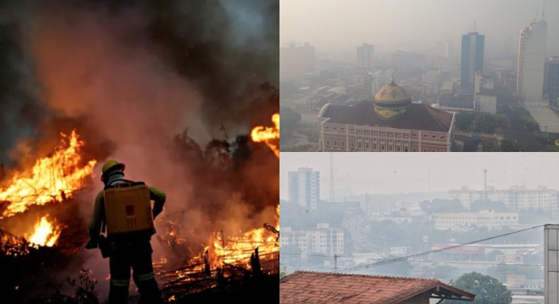 Manaus amanhece engolida pela fumaça e sem previsão de chuva